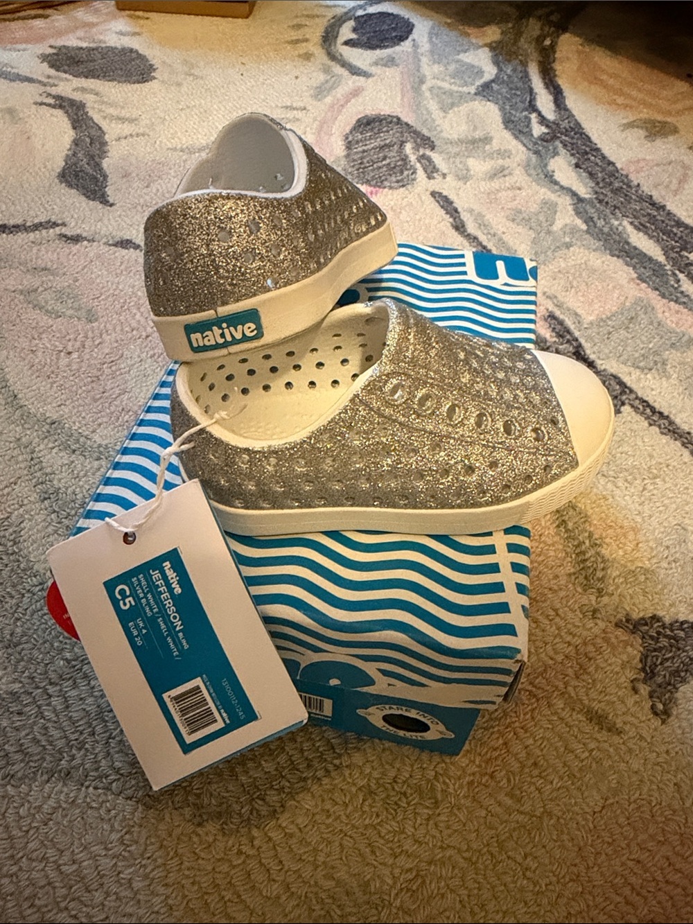 Native Kids Jefferson Slip-On Sneakers in Silver Glitter